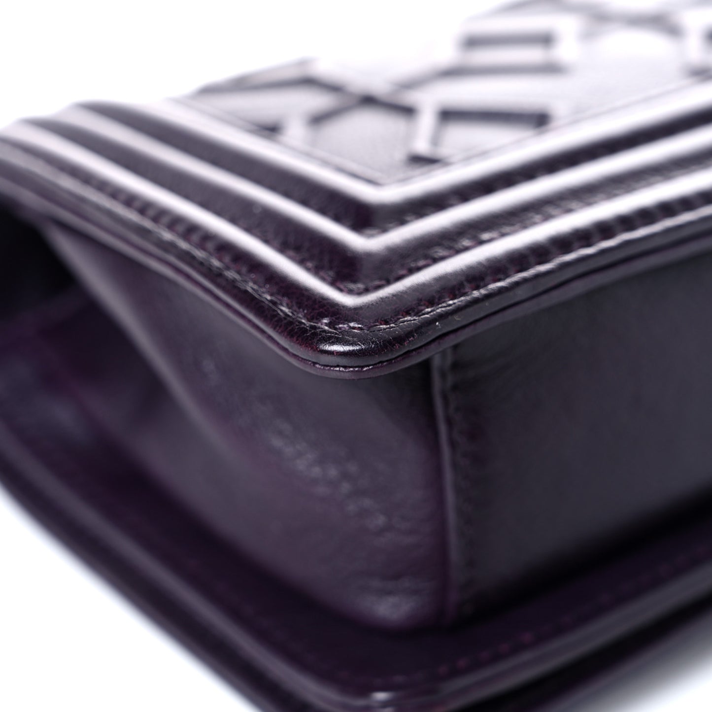 Calfskin Embossed Small Boy Flap Plum