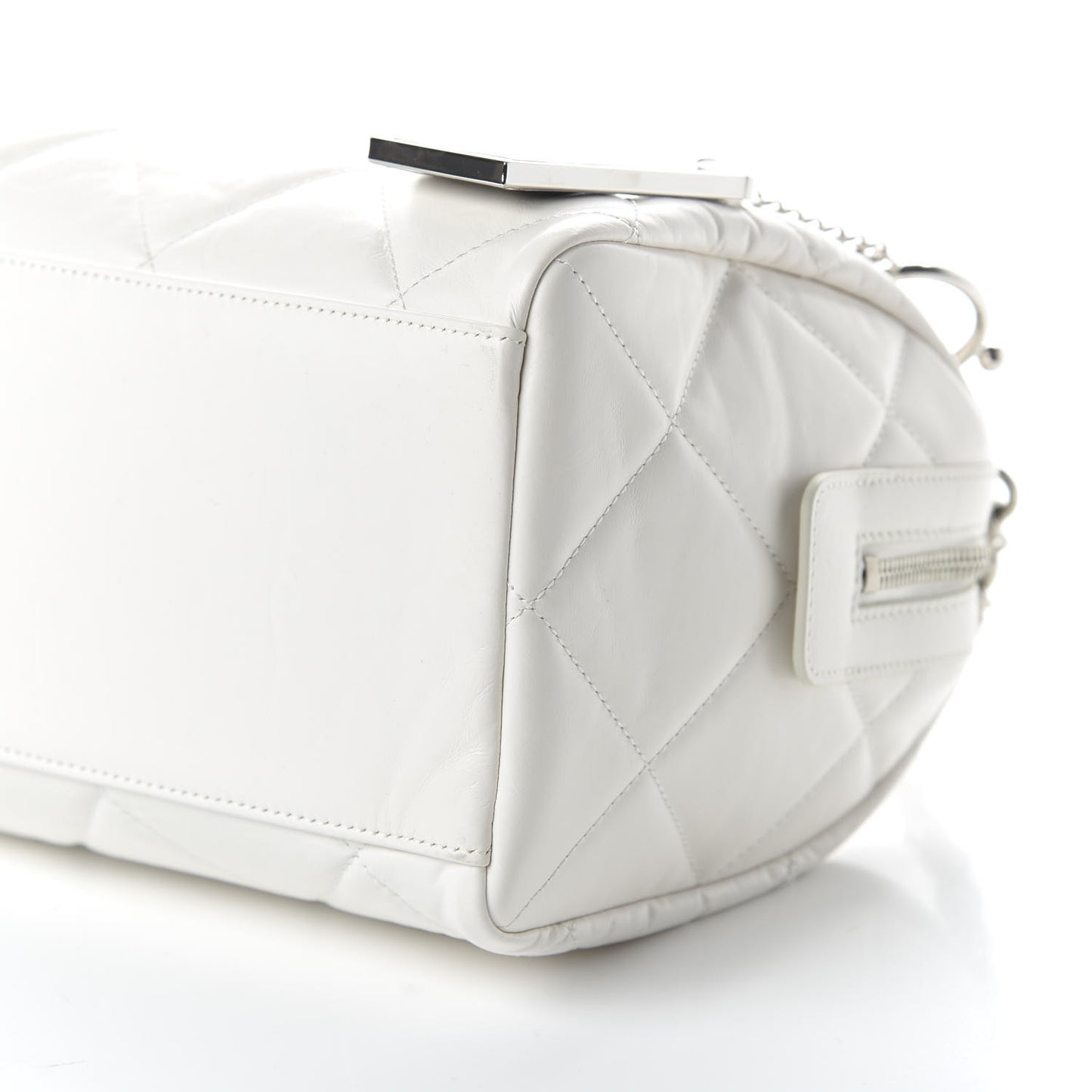 Calfskin Quilted Small CC Bowling Bag White
