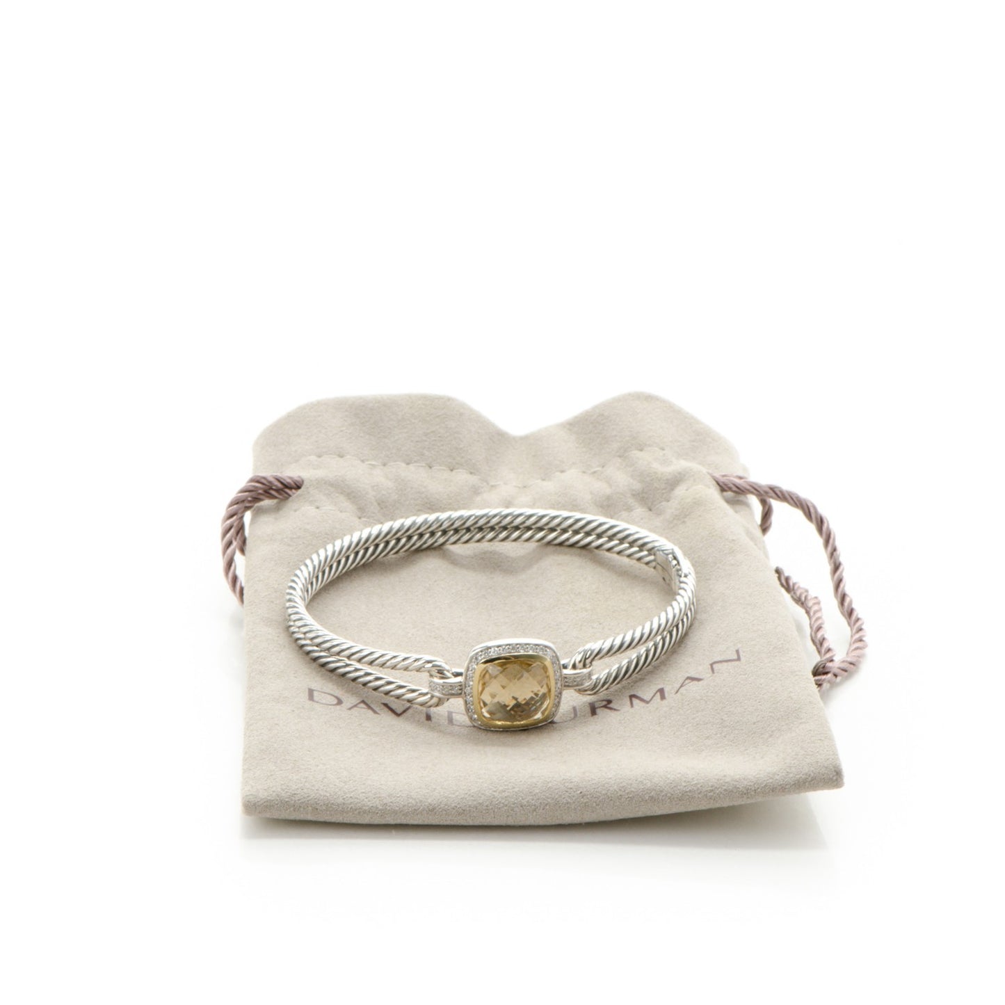 Sterling Silver 18K Yellow Gold Diamond Champagne Citrine 11mm Albion Cable Bracelet