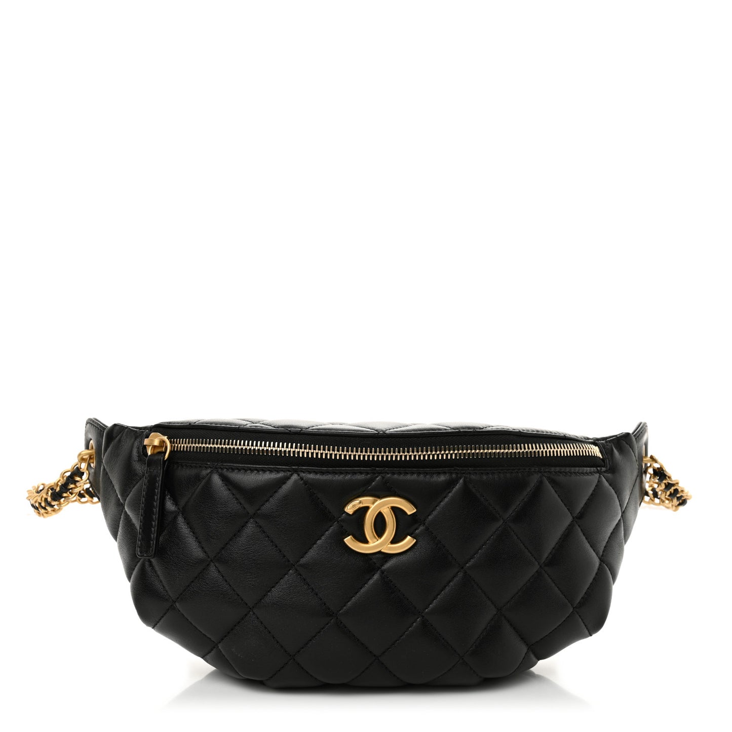 Shiny Lambskin Quilted Belt Bag Black