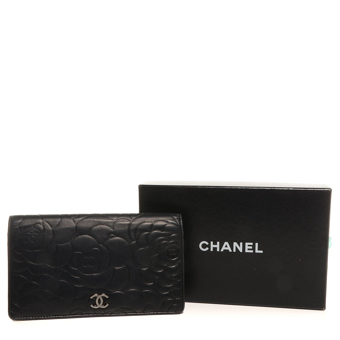 Lambskin Camellia Yen Wallet Black