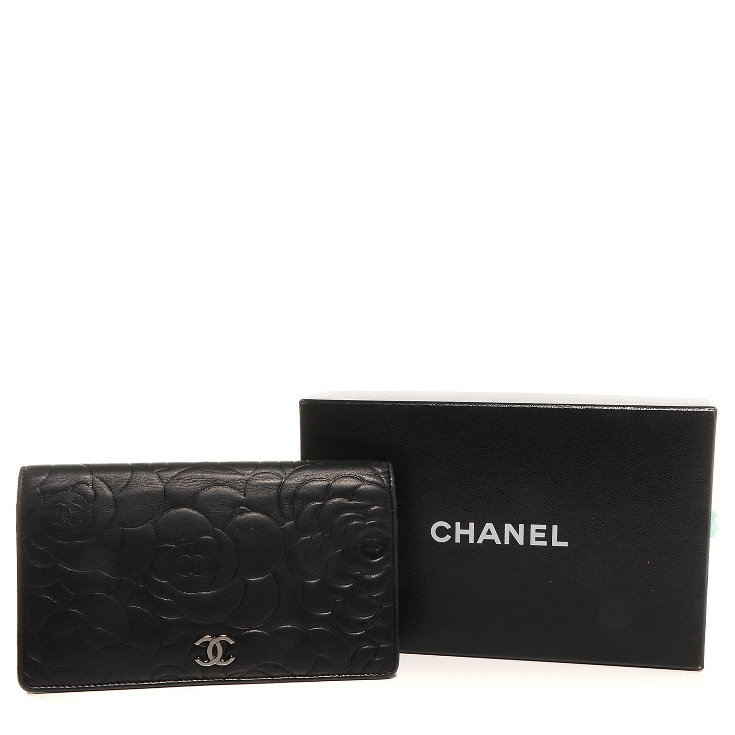 Chanel Lambskin Camellia Yen Wallet Black 5 of 9