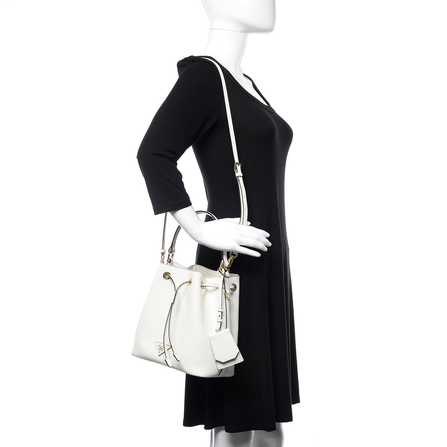 Prada Saffiano Bucket Bag White 2 of 9