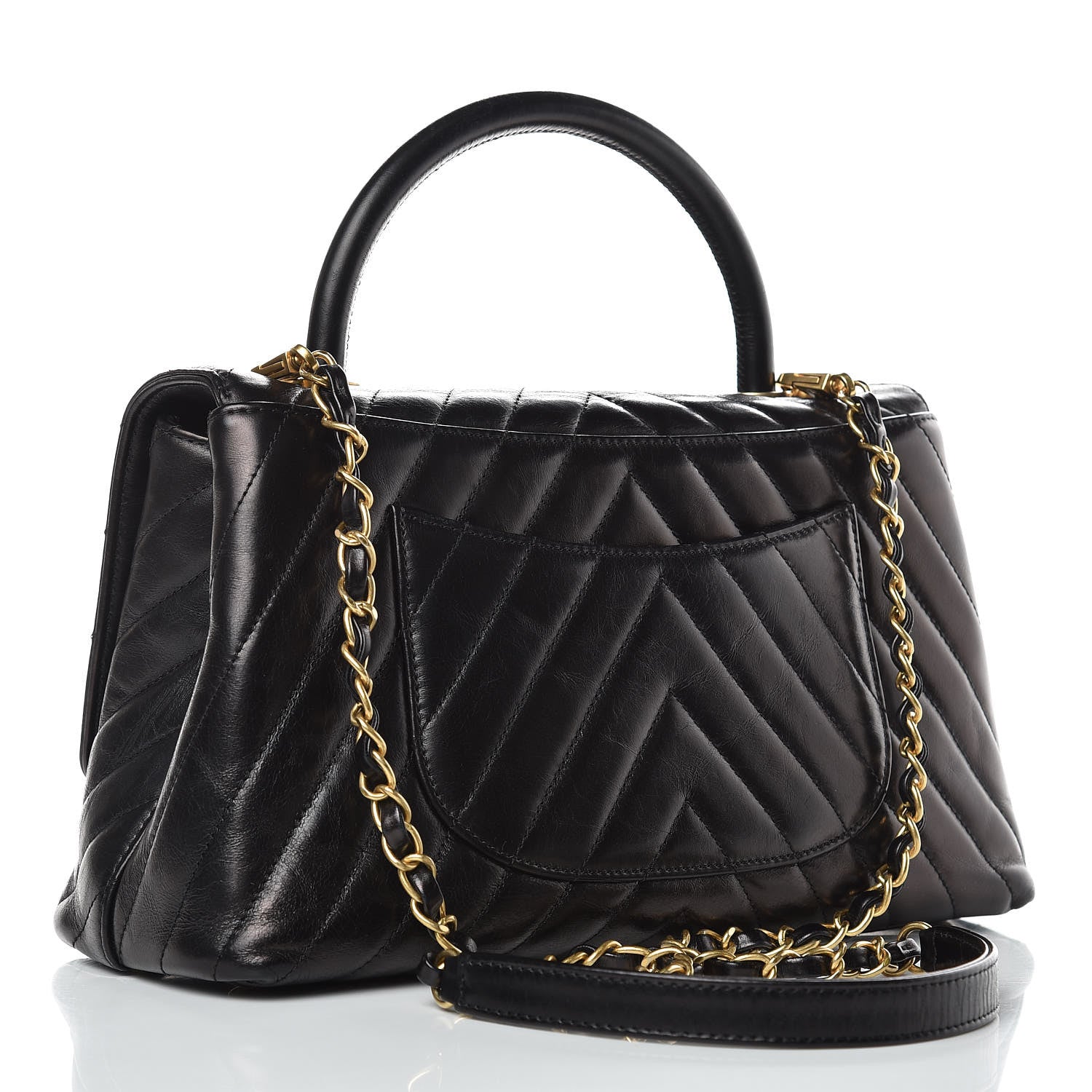 Chanel Calfskin Chevron Quilted Small Coco Handle Flap Black 3 of 11