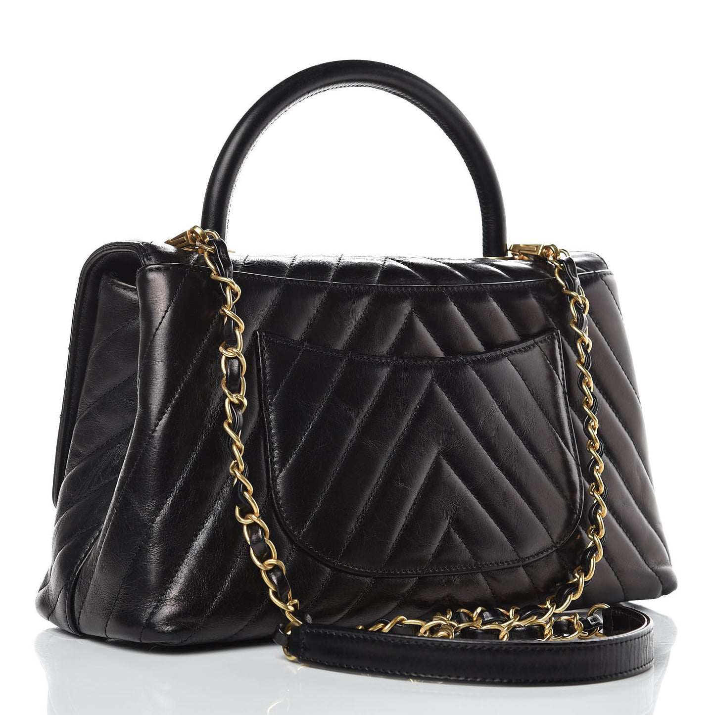 Calfskin Chevron Quilted Small Coco Handle Flap Black