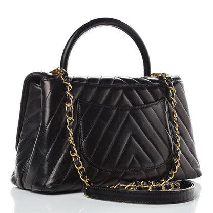 Chanel Calfskin Chevron Quilted Small Coco Handle Flap Black 3 of 11
