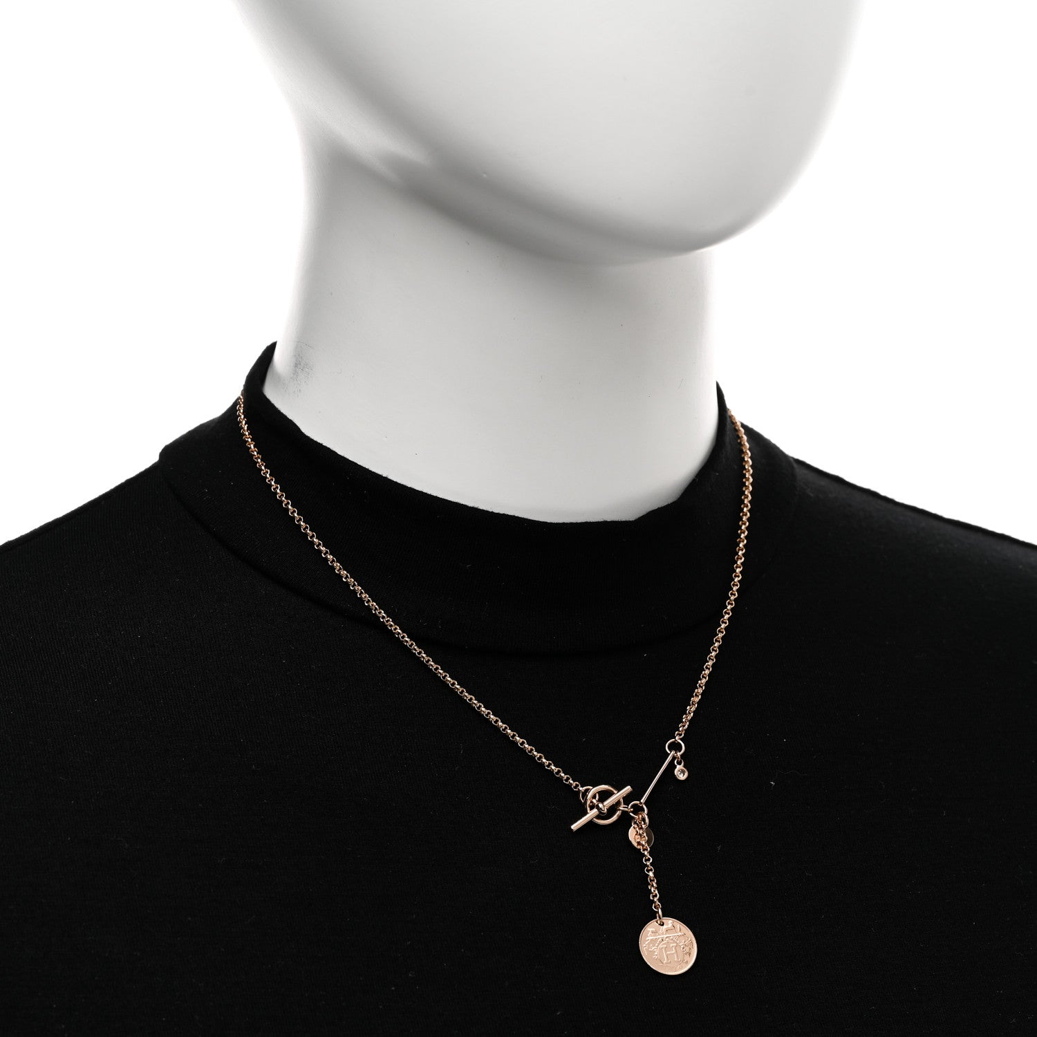 Hermes 18K Rose Gold Diamond MM Ex-Libris Pendant Necklace 2 of 5