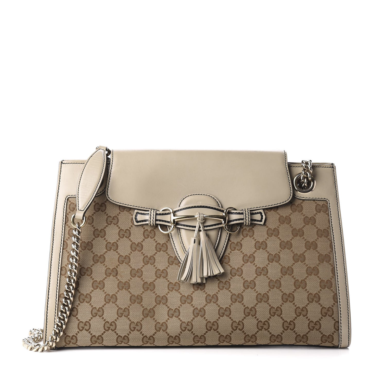 Monogram Margaux Calfskin Large Emily Chain Shoulder Bag Beige Ebony Mystic White