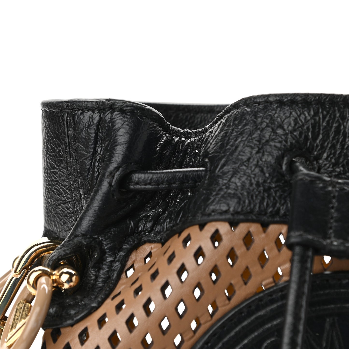 Vitello Liberty Glossy Lambskin F is Fendi Perforated Mini Mon Tresor Bucket Bag Sand Mimosa Black