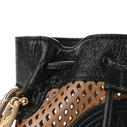 Fendi Vitello Liberty Glossy Lambskin F is Fendi Perforated Mini Mon Tresor Bucket Bag Sand Mimosa Black 10 of 10