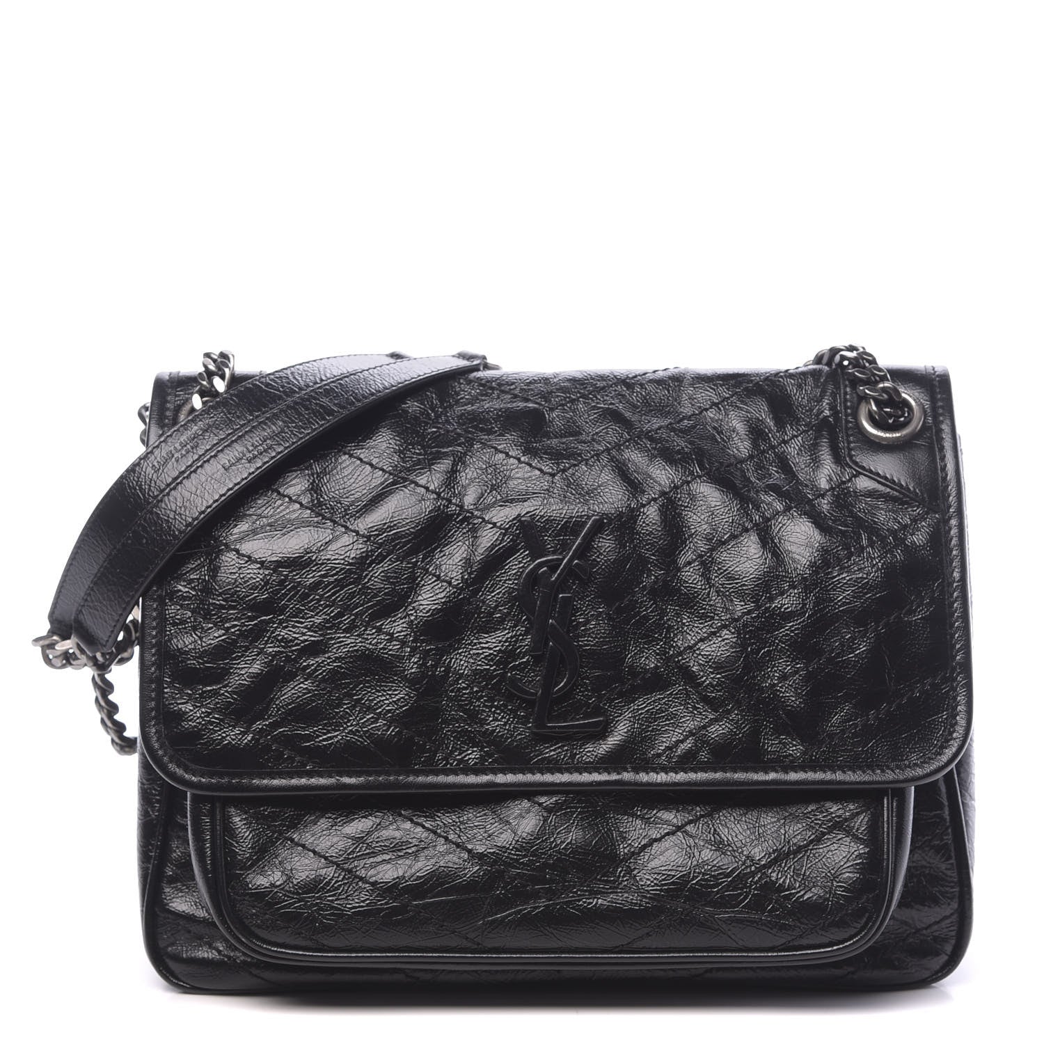 Saint Laurent Crinkled Calfskin Matelasse Monogram Medium Niki Chain Satchel Black 1 of 9