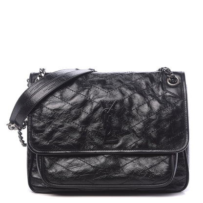 Saint Laurent Crinkled Calfskin Matelasse Monogram Medium Niki Chain Satchel Black 1 of 9