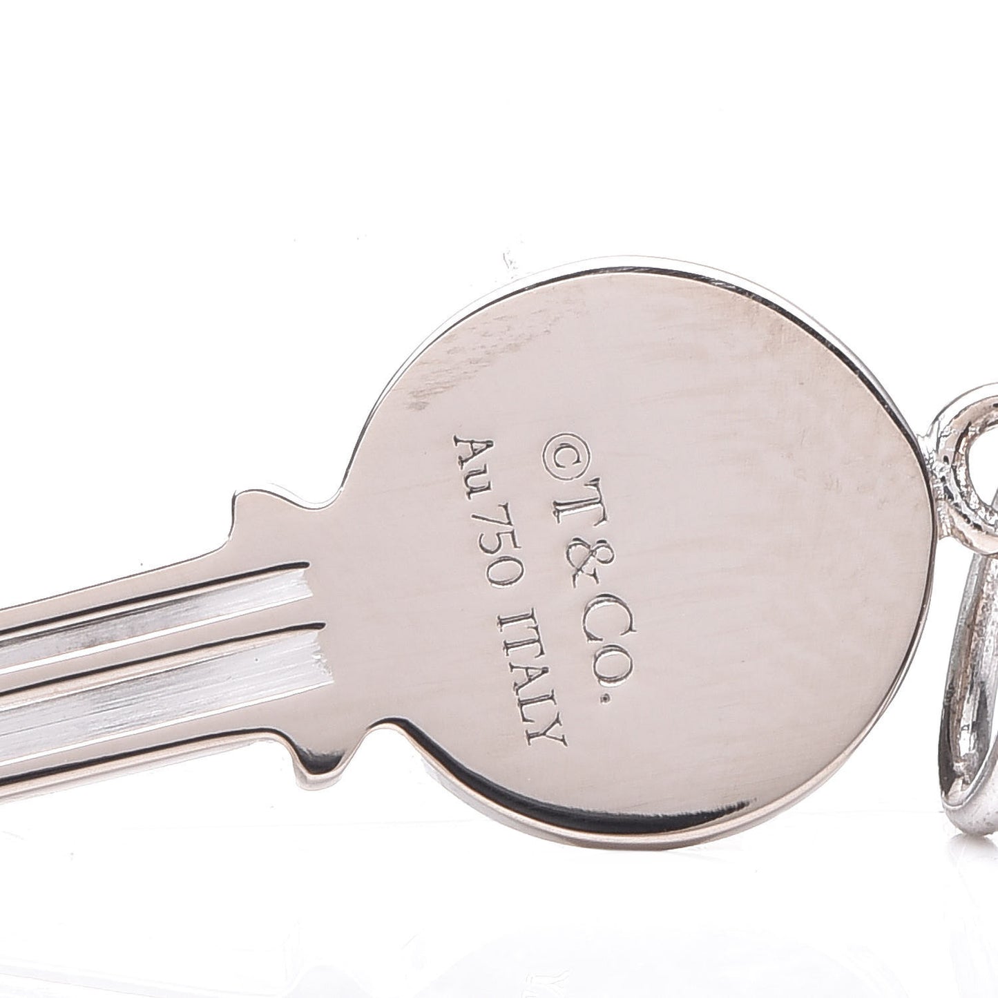 18K White Gold Diamond Mini Modern Keys Round Key Pendant