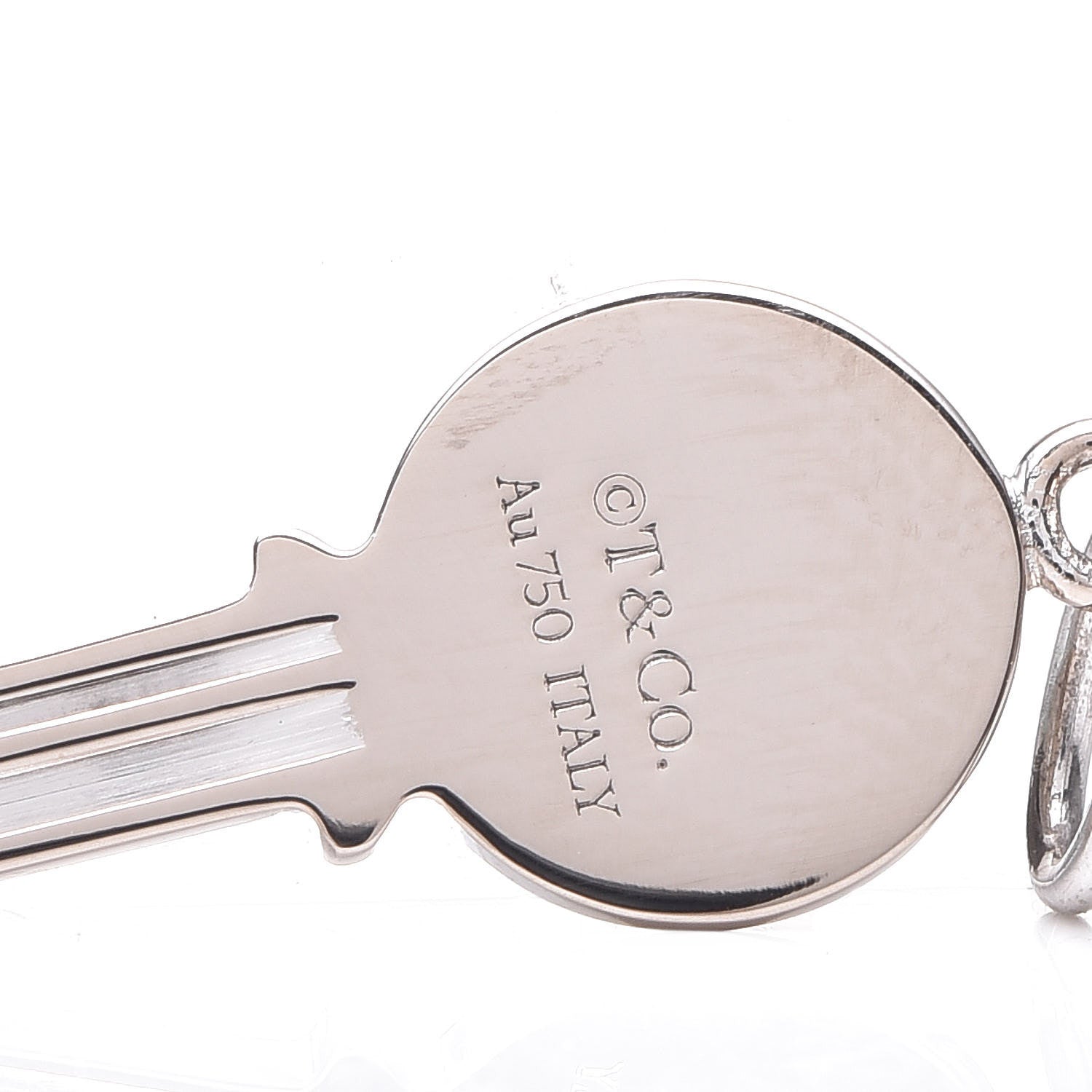 Tiffany 18K White Gold Diamond Mini Modern Keys Round Key Pendant 4 of 5