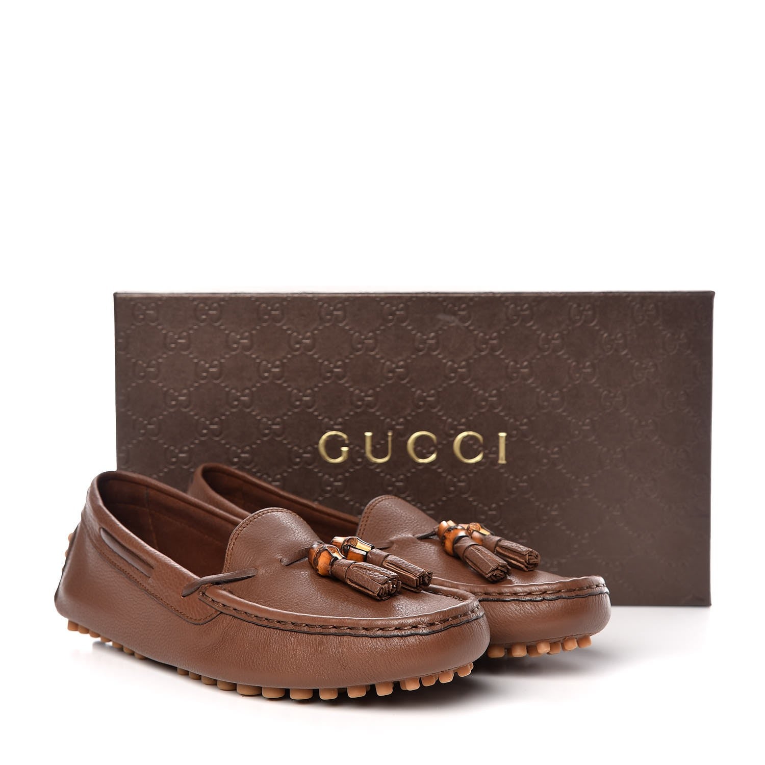 Gucci Hebron Calfskin Womens Bamboo Tassel Driver Loafers 39 New Oak 10 of 10