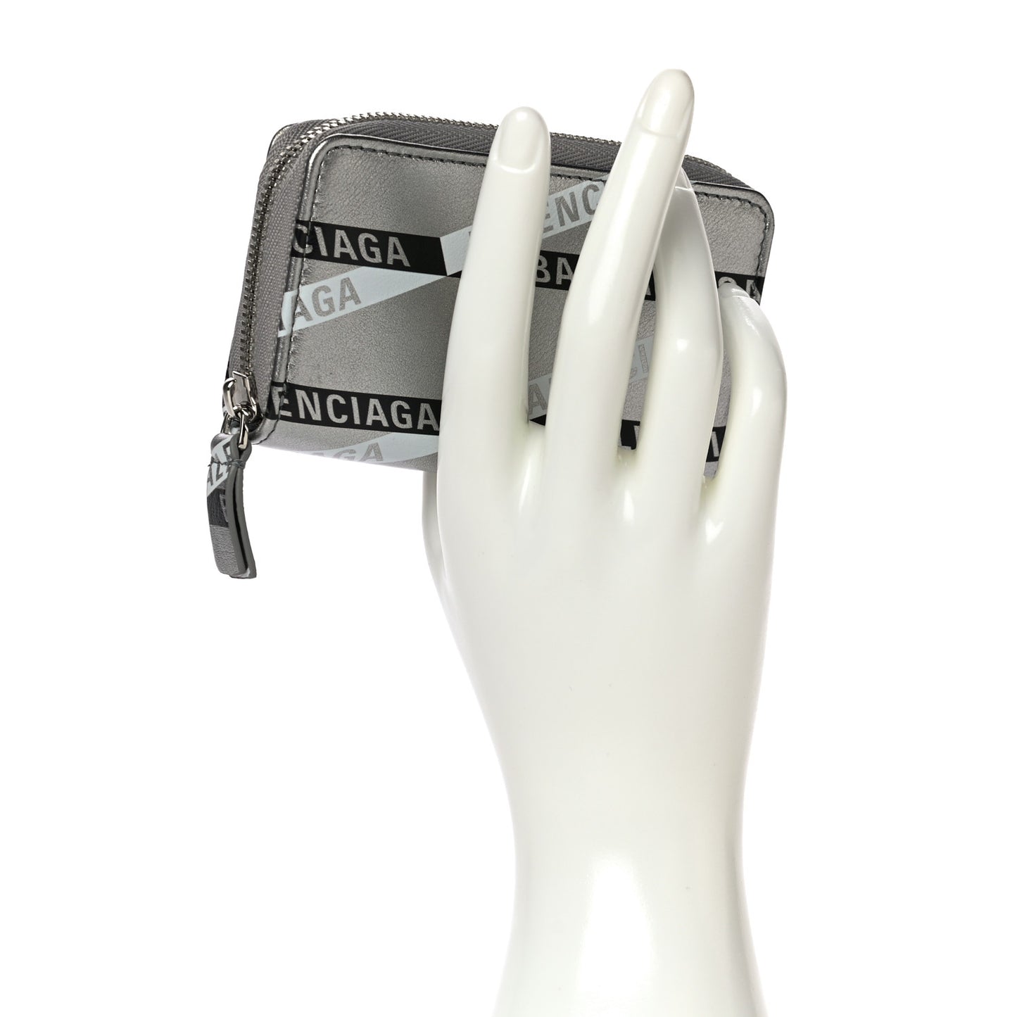 Metallic Calfskin Losange Monogram Everyday Zip Around Card Case Silver Black White