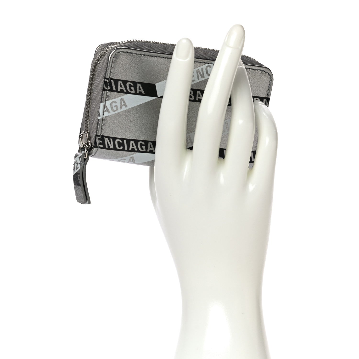 Balenciaga Metallic Calfskin Losange Monogram Everyday Zip Around Card Case Silver Black White 2 of 14