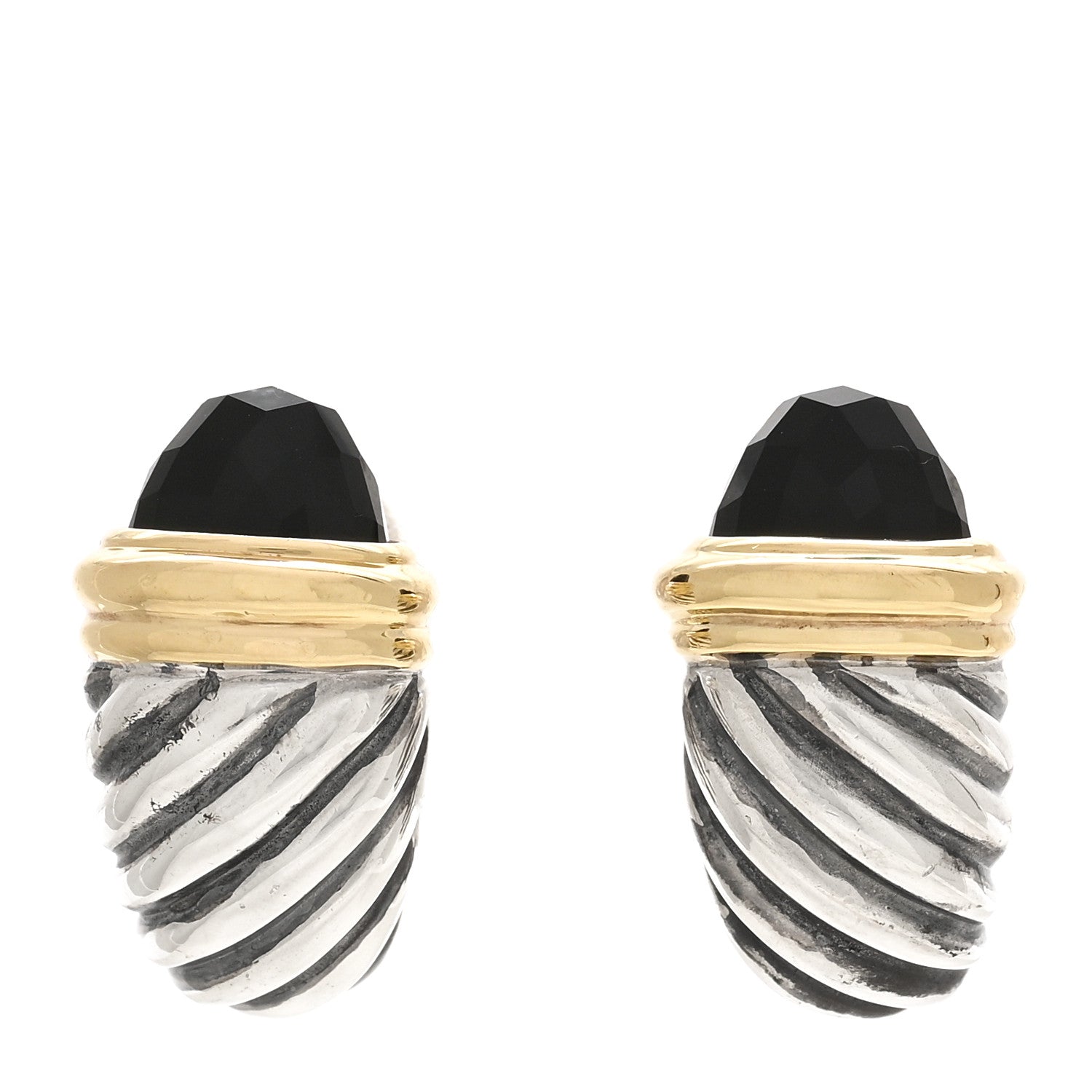 David Yurman Sterling Silver 18K Yellow Gold Black Onyx Capri Shrimp Earrings 1 of 5