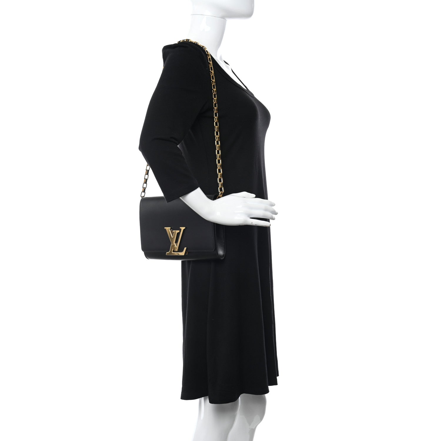 Louis Vuitton Calfskin Chain Louise MM Black 2 of 15