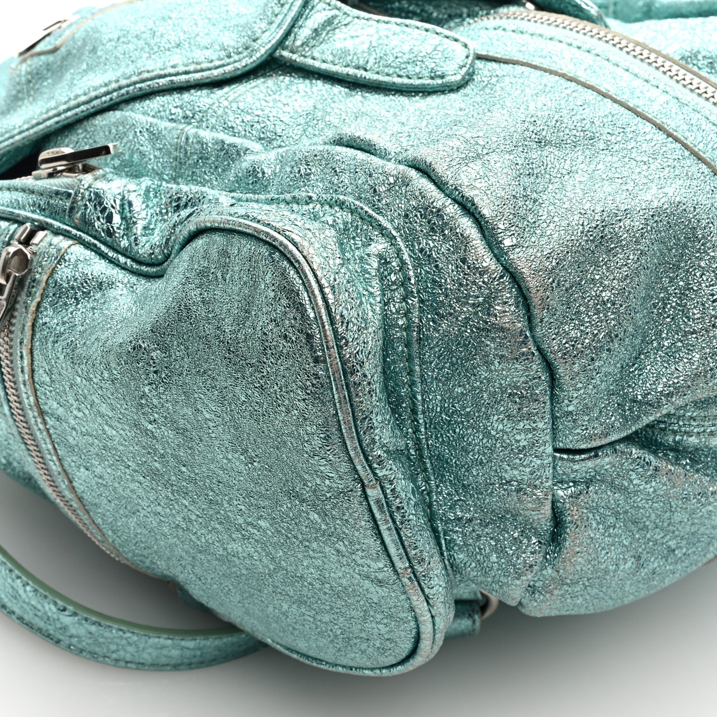 Metallic Calfskin Marti Backpack Bag Light Blue Rhodium Hardware