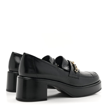 Chanel Shiny Calfskin Logo Loafers 38 Black 4 of 9