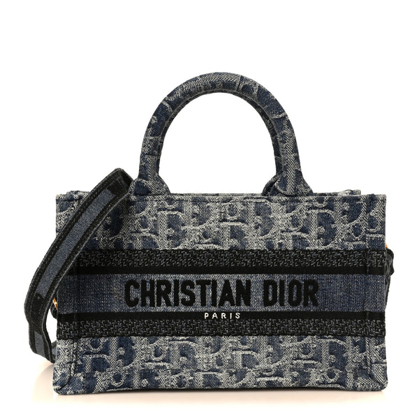 Christian Dior Denim Oblique Mini Book Tote With Strap Blue