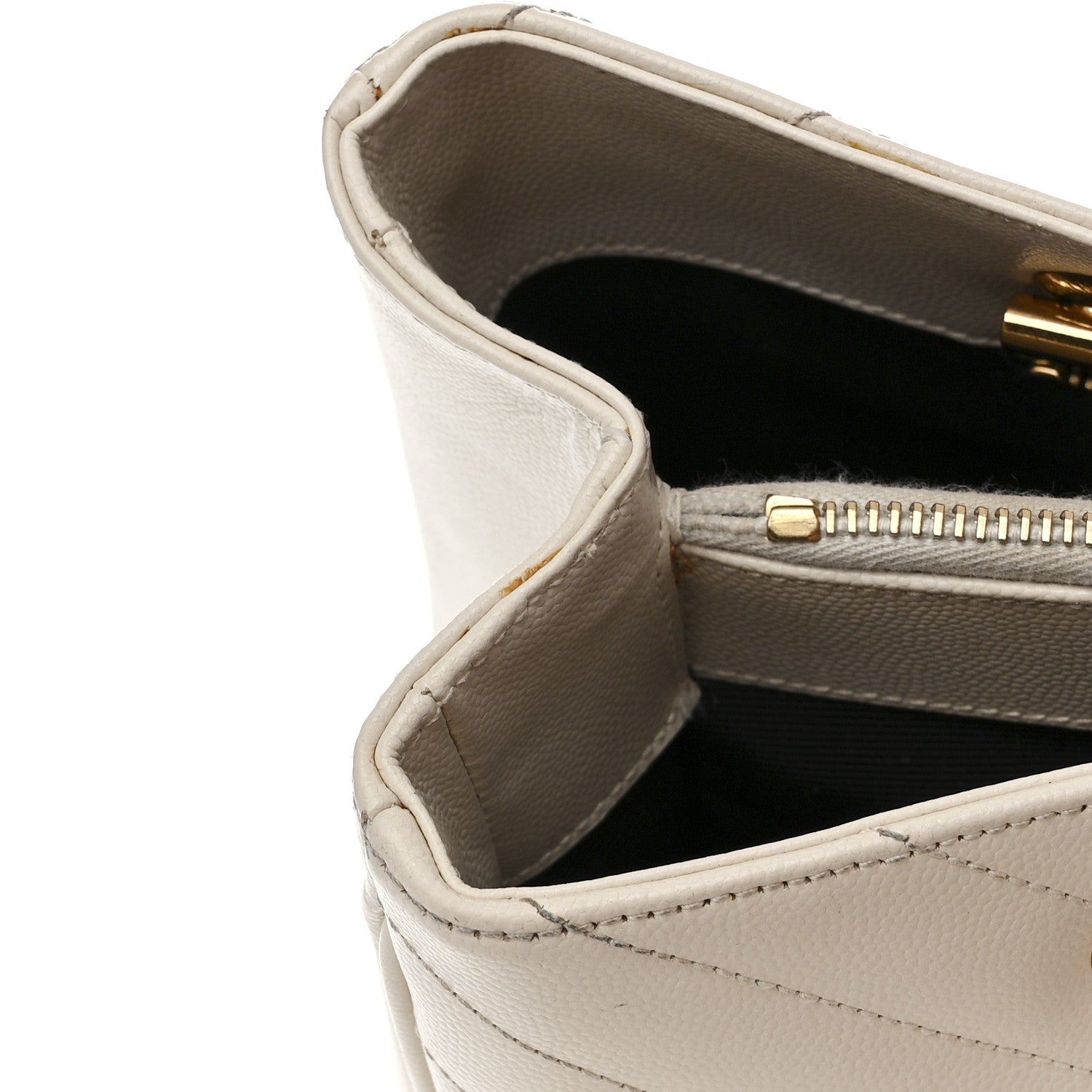 Saint Laurent Grain De Poudre Matelasse Chevron Monogram Shopping Bag White 14 of 18