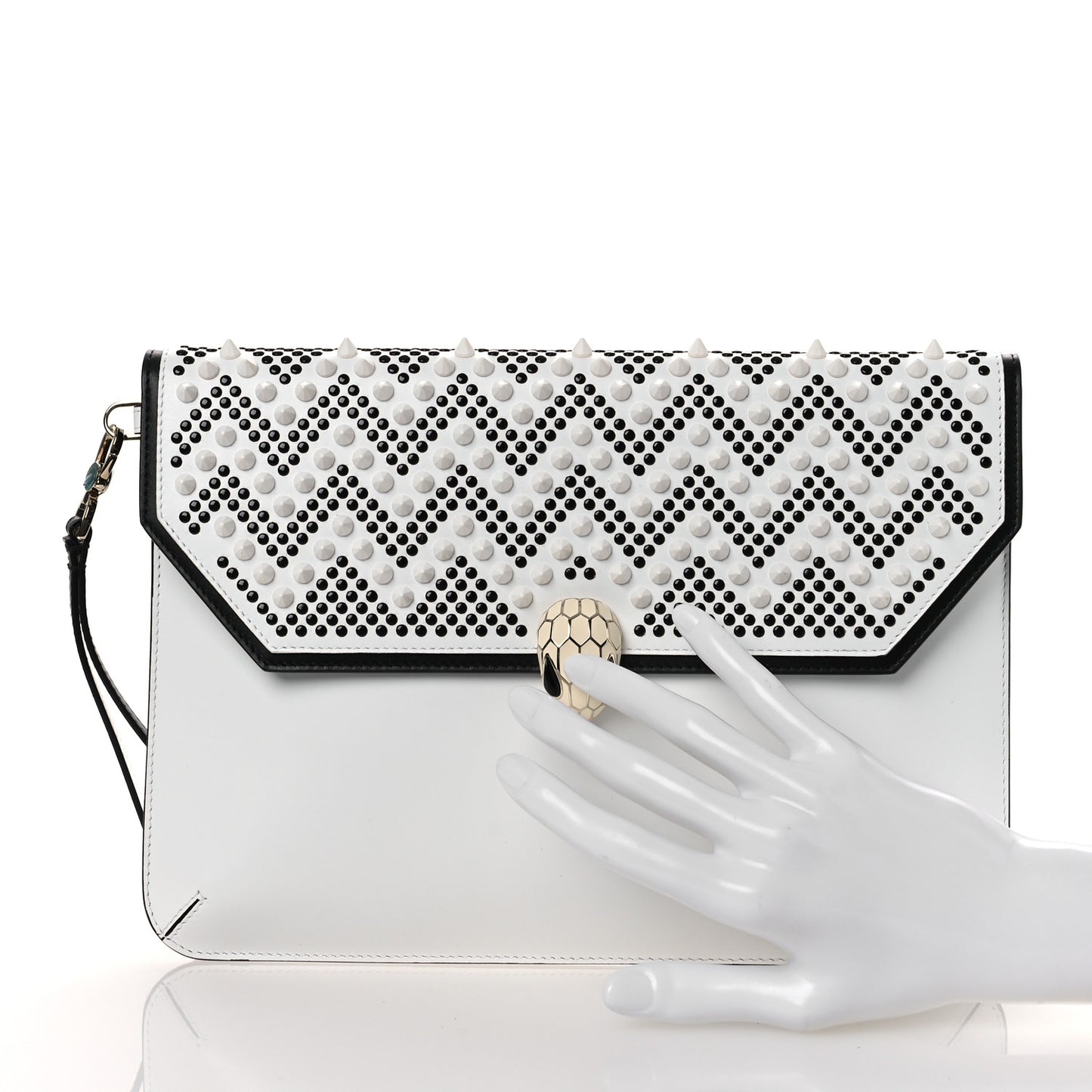 X NICHOLAS KIRKWOOD Calfskin Studded Serpenti Envelope Clutch White
