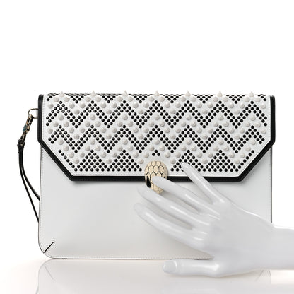 Bulgari X NICHOLAS KIRKWOOD Calfskin Studded Serpenti Envelope Clutch White 2 of 14