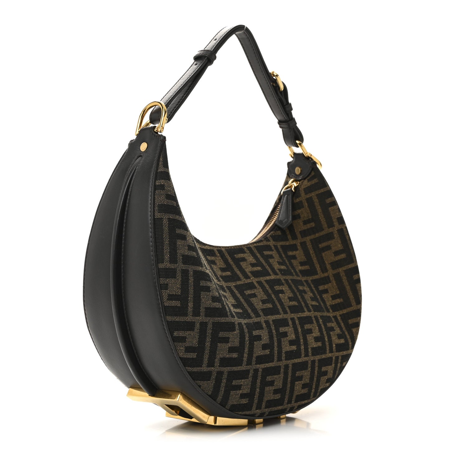 Fabric Jacquard Vitello Grace FF 1974 Small Fendigraphy Hobo Bag Tobacco Moro Ebano