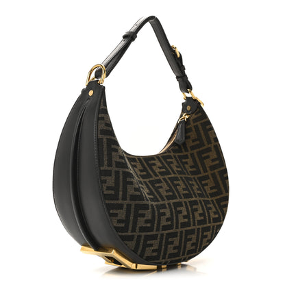 Fendi Fabric Jacquard Vitello Grace FF 1974 Small Fendigraphy Hobo Bag Tobacco Moro Ebano 3 of 15