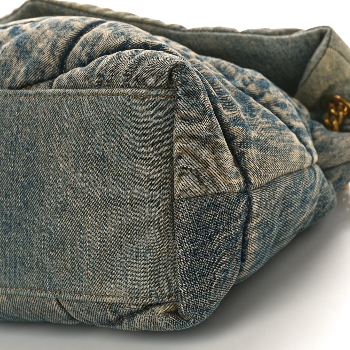 Denim Quilted Medium Loulou Puffer Monogram Chain Satchel Blue Black