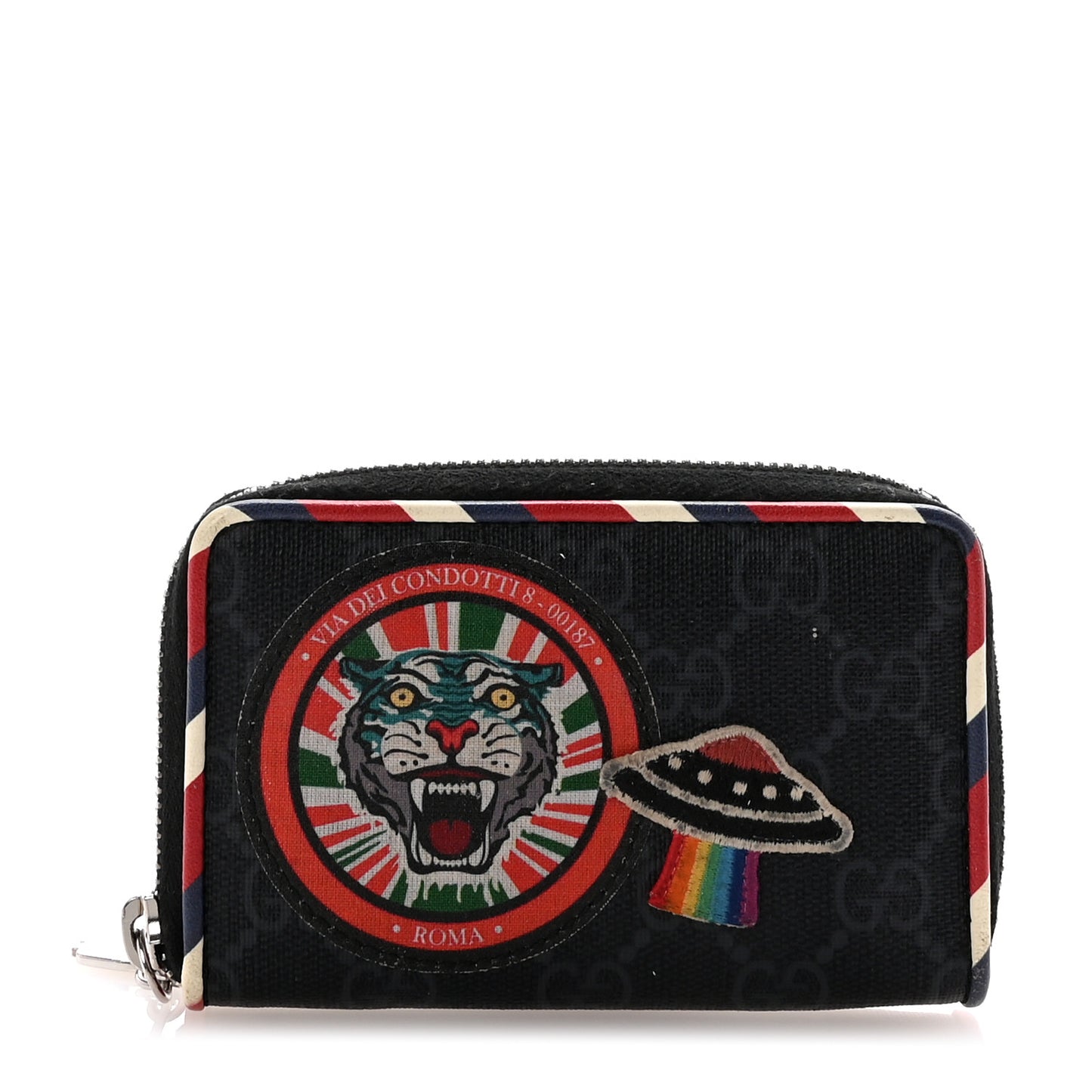 GG Supreme Monogram Night Courrier Embroidered Zip Around Card Case