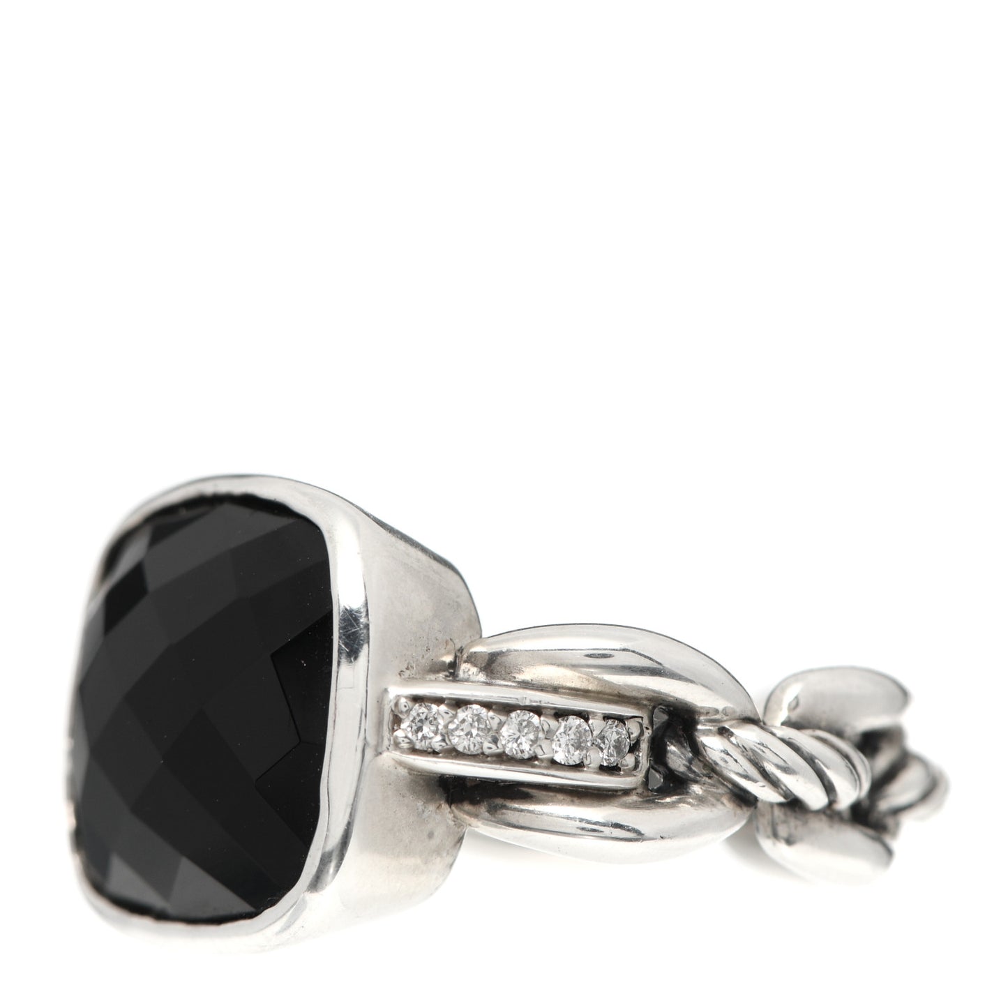 Sterling Silver Diamond Black Onyx Wellesley Link Ring 53 6.5