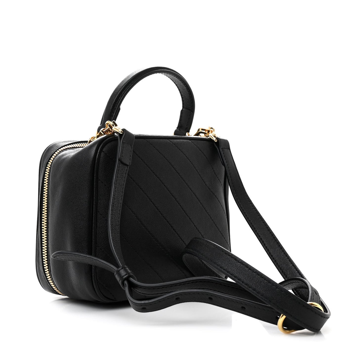 Sakai Be Green Calfskin Diagonal Stitched Blondie Top Handle Bag Black