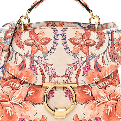 Salvatore Ferragamo Calfskin Fiori Print Margot Top Handle Satchel New White 6 of 8