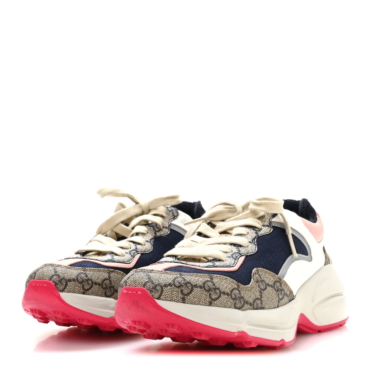 Gucci GG Supreme Monogram Mix Monogram Womens Rhyton Sneakers 38 London Blue Beige Pale Pink 4 of 8