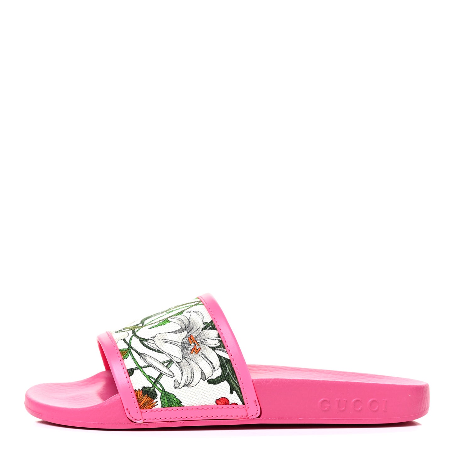 Canvas Flora Print Slide Sandals 36 Fluorescent Fuchsia
