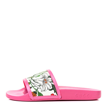 Gucci Canvas Flora Print Slide Sandals 36 Fluorescent Fuchsia 1 of 8