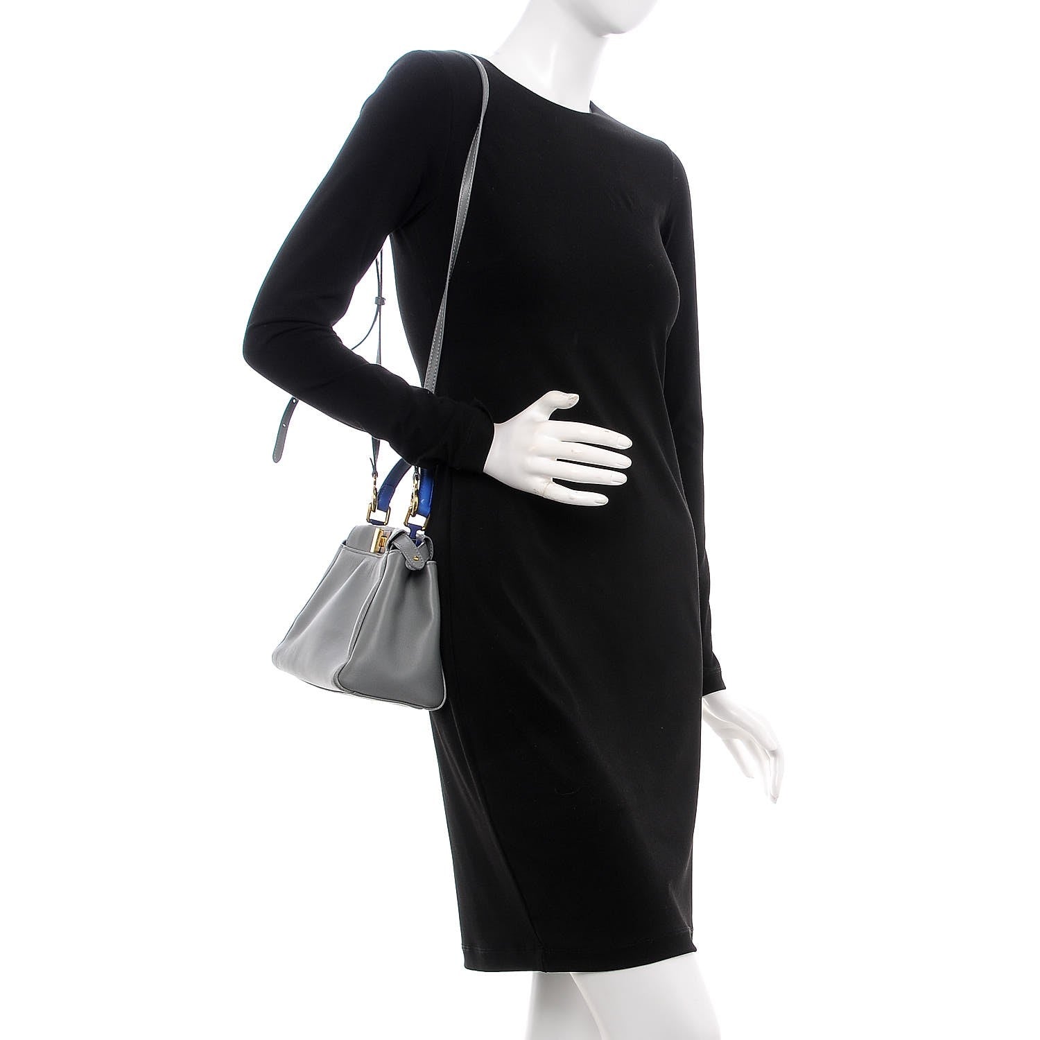 Fendi Nappa Colorblock Mini Peekaboo Iconic Satchel Grigio Chiaro Fragola Blue 3 of 21