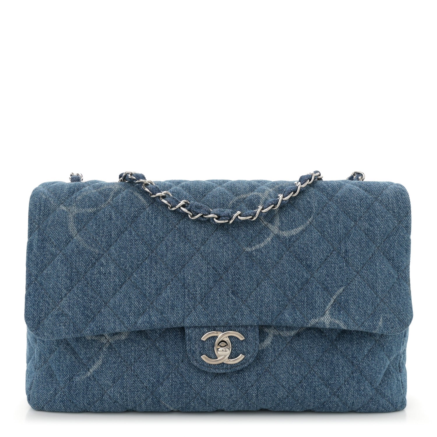 Chanel Denim Quilted CC Print Jumbo Single Flap Blue 1 of 11
