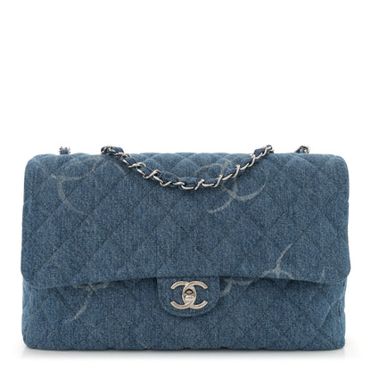 Chanel Denim Quilted CC Print Jumbo Single Flap Blue 1 of 11
