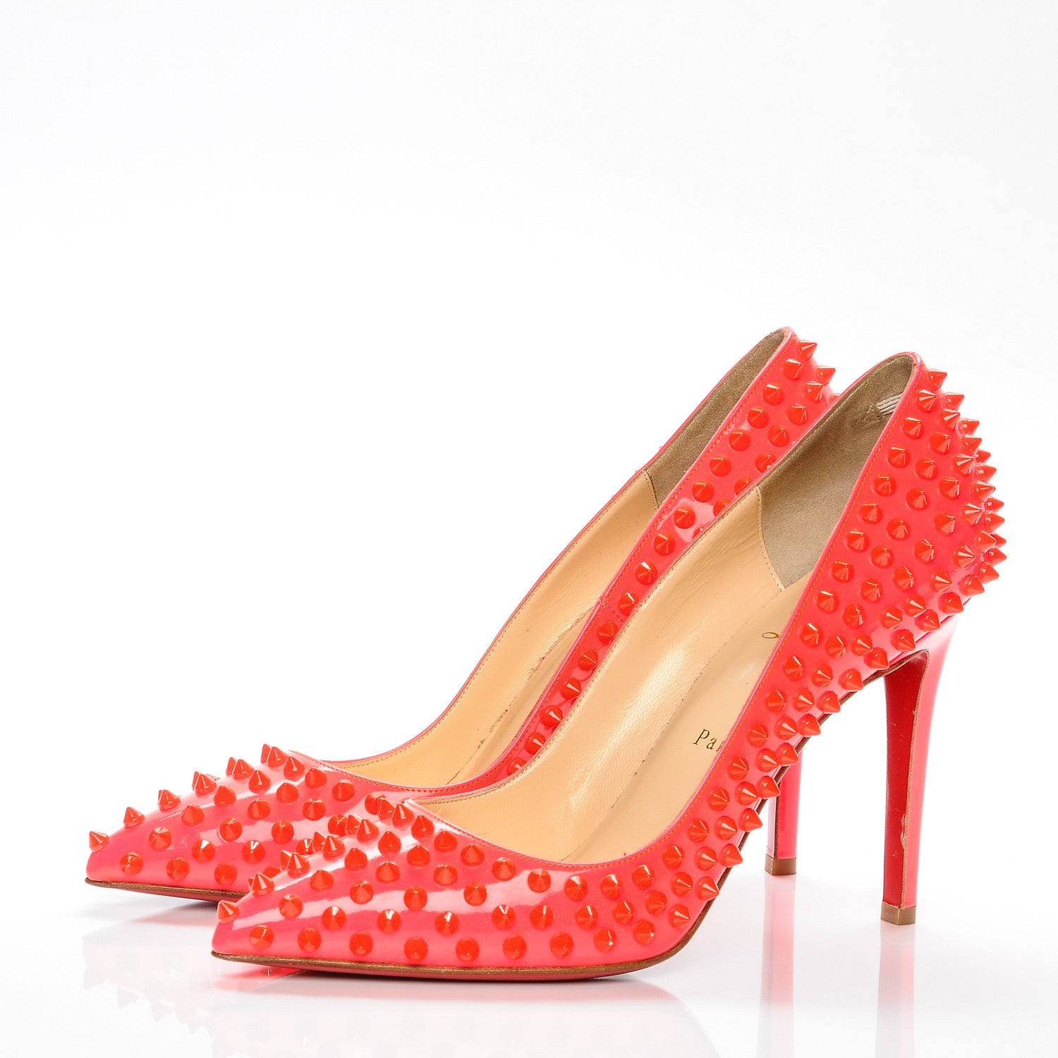 Christian Louboutin Patent Pigalle Spikes 100 Pumps 39.5 Fluo Rose Paris 3 of 10
