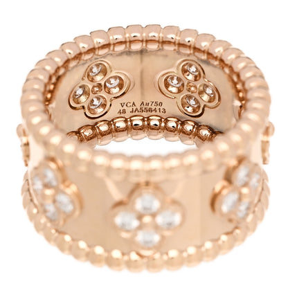 Van Cleef & Arpels 18K Rose Gold Diamond Small Perlee Clovers Ring 48 4.5 4 of 5