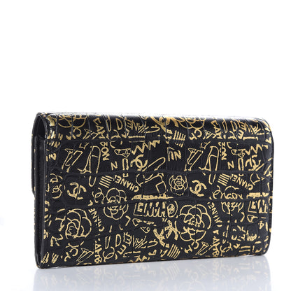 Chanel Calfskin Crocodile Embossed Graffiti 2.55 Cocodile Reissue Long Flap Black Gold 3 of 8