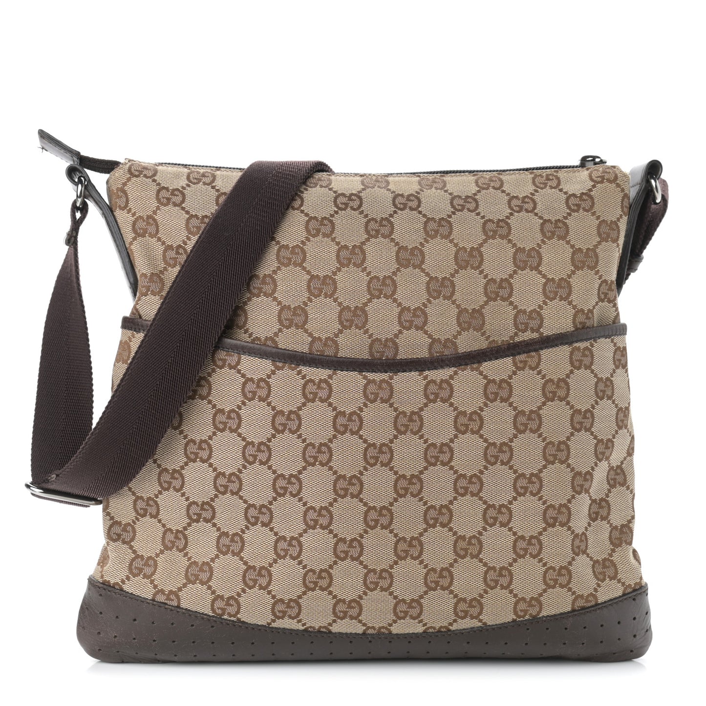 Monogram Calfskin Perforated Medium Flat Messenger Bag Dark Brown
