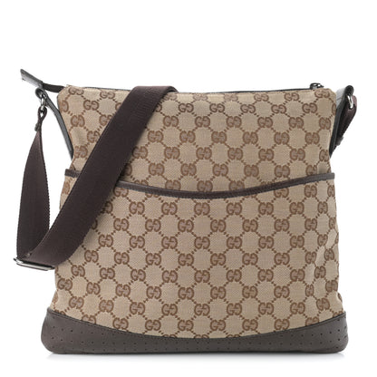 Gucci Monogram Calfskin Perforated Medium Flat Messenger Bag Dark Brown 1 of 10