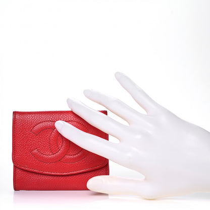 Chanel Caviar Timeless CC Card Holder Flap Wallet Dark Red 2 of 11