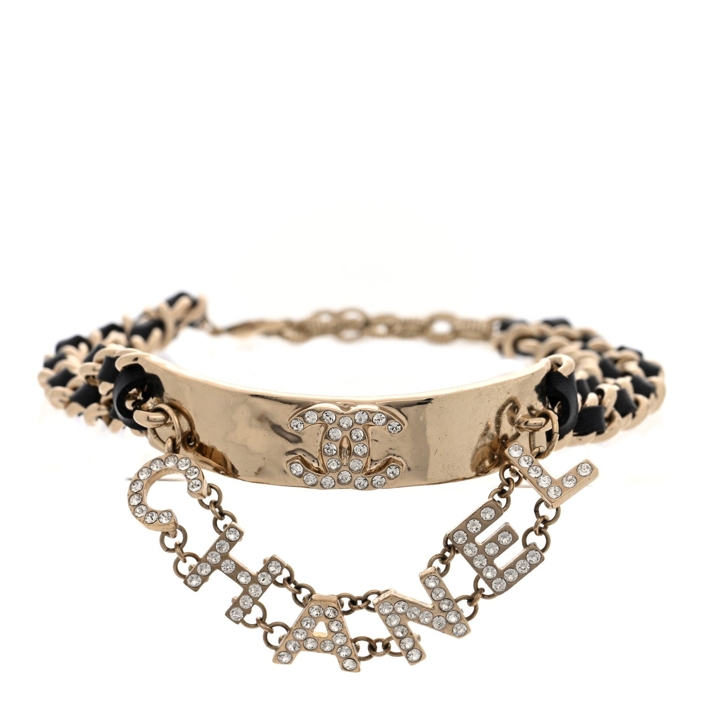 Crystal Lambskin CC Logo Choker Gold Black