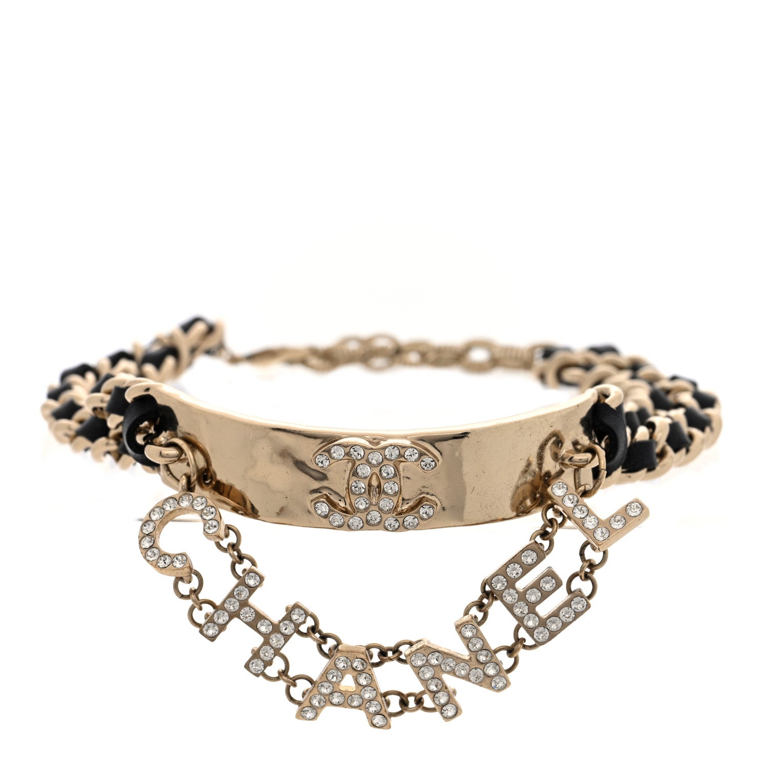 Chanel Crystal Lambskin CC Logo Choker Gold Black 1 of 5